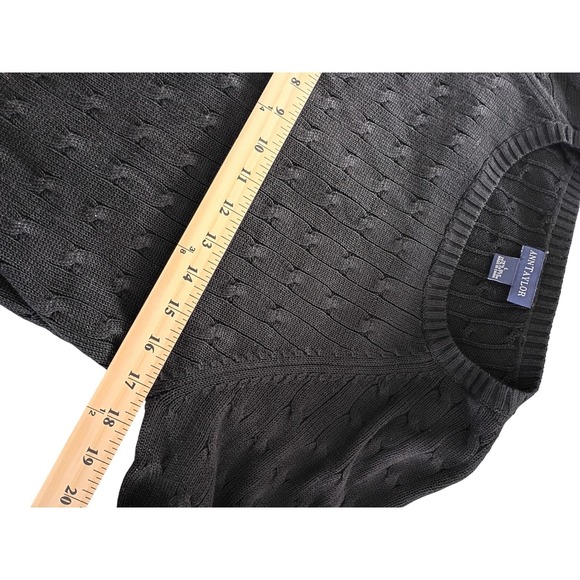 Ann Taylor Black Cable Knit Silk Cotton Sweater Top Size L - Picture 7 of 8